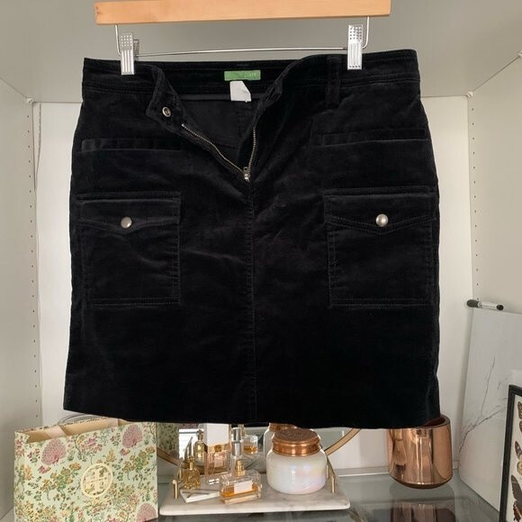 J Crew Black Corduroy Button Front Fall Minimalist Mini Skirt w Pockets Size 8 - Picture 10 of 10